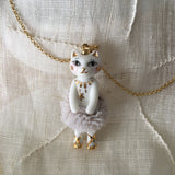 Porcelain cat doll necklace- Kate ballerina ..  Sautoir chat en porcelaine - Kate danseuse