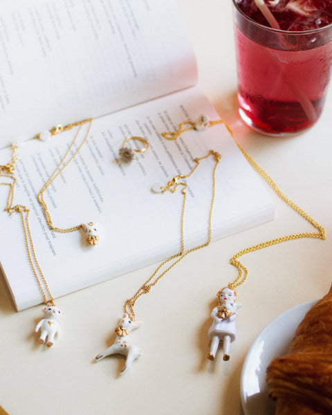 gold Bambi- porcelain necklace
