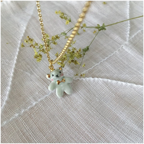 Miniature porcelaine teddy bear necklace .. collier mini mini ourson en porcelaine