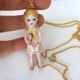 Lilly porcelain doll necklace - pastel colors .. Lilly sautoir poupée en porcelaine