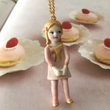 Lilly porcelain doll necklace - pastel colors .. Lilly sautoir poupée en porcelaine