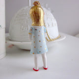 Porcelain doll necklace with gold dots - Agathe .. Agathe sautoir poupée en porcelaine, robe à pois or