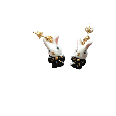 Porcelaine rabbit earrings .. Boucles d'oreilles lapin en porcelaine