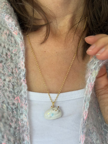 Porcelain cat cloud necklace ..  collier chat et nuage en porcelaine