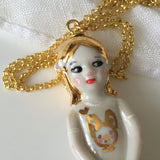Porcelain doll necklace with pets - Cécile .. Cécile sautoir poupée en porcelaine