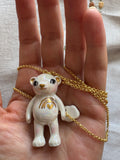 Porcelain Teddy Bear necklace with rainbow,  .. Sautoir ours en porcelaine , avec arc-en-ciel
