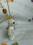 Porcelain Teddy Bear necklace with rainbow,  .. Sautoir ours en porcelaine , avec arc-en-ciel