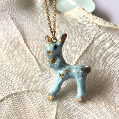 blue Bambi- porcelain necklace .. Bambi bleu- collier en porcelaine