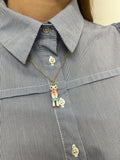 Small porcelain cat doll necklace- stripes  ..  Collier figurine petit chat en porcelaine - marrinière