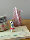 Small porcelain cat doll necklace- stripes  ..  Collier figurine petit chat en porcelaine - marrinière