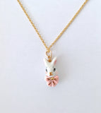 Miniature porcelaine rabbit necklace .. collier mini lapin en porcelaine