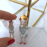 miniature Porcelain doll necklace with gold dots - Agathe .. Agathe , collier mini poupée en porcelaine, robe à pois or