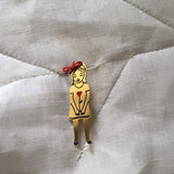 Doll brooch with tiny red heart, Aurore .. Broche poupée en laiton avec petit coeur rouge Aurore