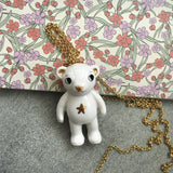 Big Teddy Bear Porcelain necklace with gold heart or star pattern .. Grand Teddy sautoir en porcelaine motif coeur ou étoile or