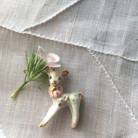 Pink Bambi- porcelain brooch .. Bambi Rose- broche en porcelaine