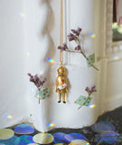Gold plated bronze doll necklace: Birdy..Collier poupée Birdy en bronze plaqué or