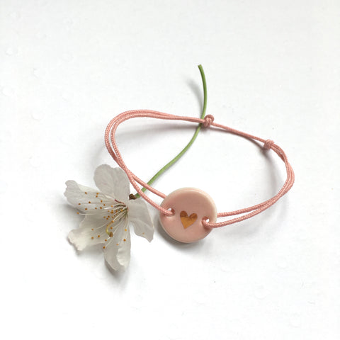 My little heart - pink porcelain bracelet .. Mon petit coeur - bracelet rose en porcelain