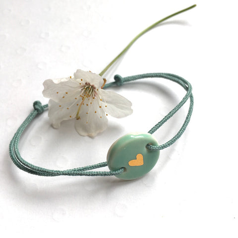 My little heart - mint porcelain bracelet .. Mon petit coeur - bracelet vert menthe en porcelain