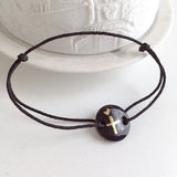 Christian cross and  heart black porcelain bracelet .. Bracelet en porcelaine noire croix et coeur