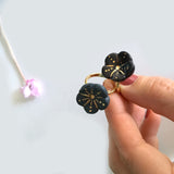 Sakura- black porcelain adjustable ring  .. Sakura- bague ajustable en porcelaine noire