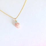 Miniature porcelaine strawberry necklace .. collier mini fraise en porcelaine