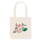 Pink cat and strawberries tote bag .. Totebag chat rose et fraises